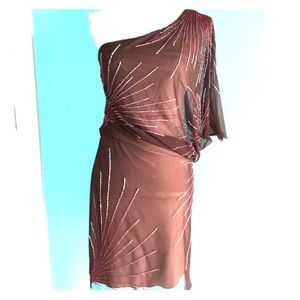 BCBGMAXAZRIA One shoulder Beaded Dress
